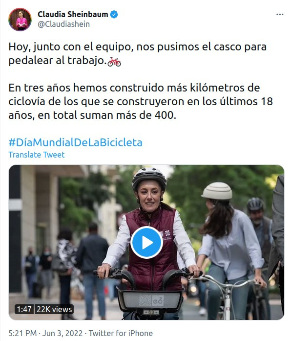 Claudia Sheinbaum presumió públicamente haber construído más ciclopistas / ciclovías  que nadie en la historia de la  Ciudad de México.  ¡Háganme reir!