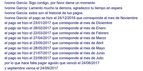 En un chat personal de Televisa / Izzi afirma que no había pagado en junio el recibo de junio