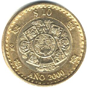 Moneda de 10 pesos Mexico Conmemorativa del Ano 2000