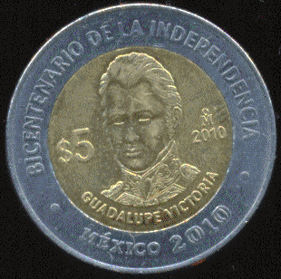 Guadalupe Victoria Moneda 5 pesos bicentenario