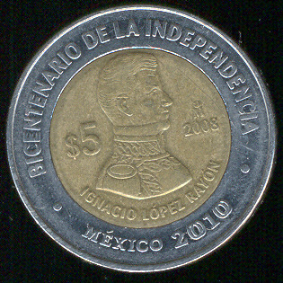 Ignacio Lopez Rayon Moneda 5 pesos bicentenario