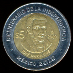 Jose Maria Cos Moneda 5 pesos bicentenario