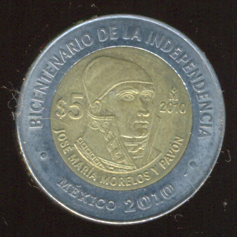 Jose Maria Morelos y Pavon Moneda 5 pesos bicentenario