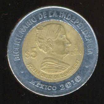 Josefa Ortiz de Dominguez Moneda 5 pesos bicentenario