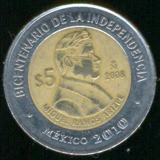 Miguel Ramos Arizpe Moneda 5 pesos bicentenario