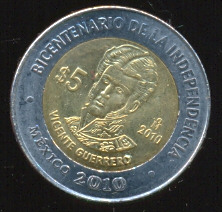 Vicente Guerrero Moneda 5 pesos bicentenario