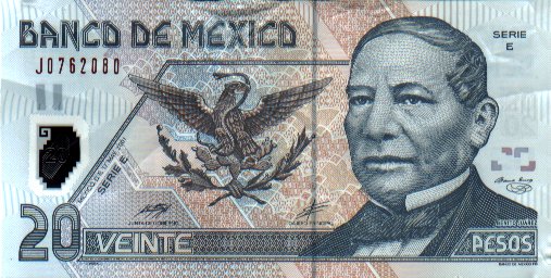 Billete de plastico de 20 pesos Mexico