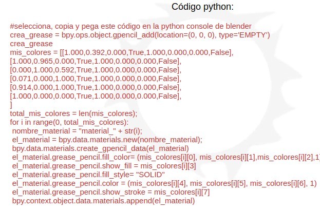 Se generará el código python para crear la paleta de colores en blender