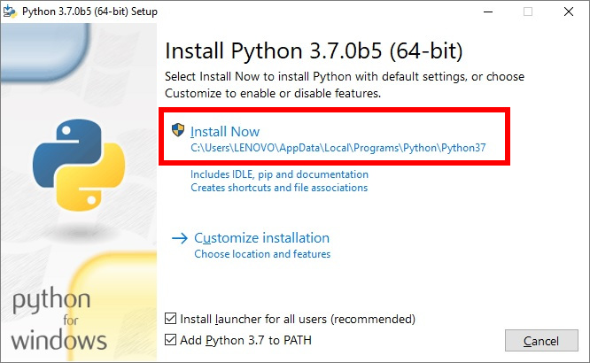 Para continuar la instalación de Python presionamos el botón INSTALL NOW