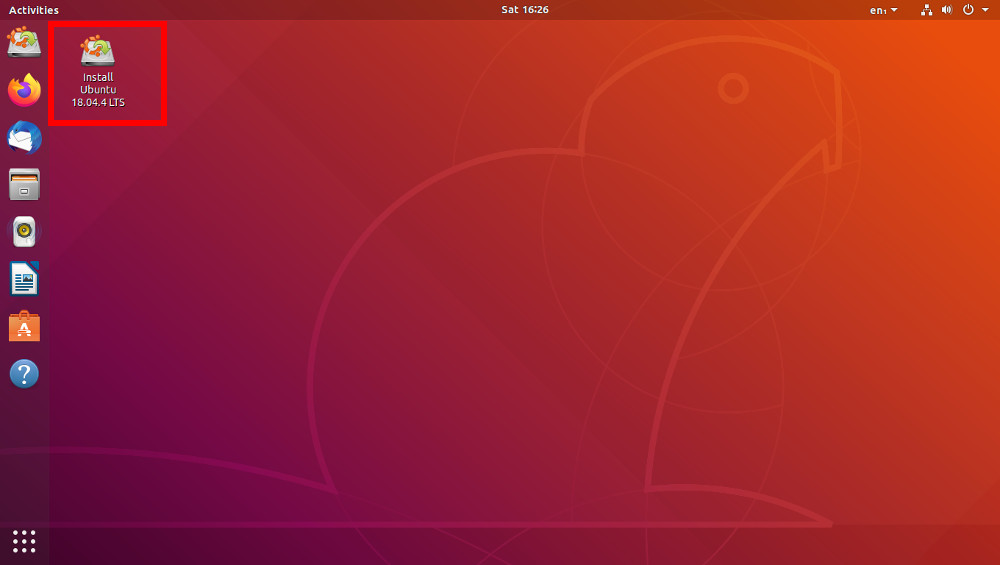  procedí a la instalación de Ubuntu 18 haciendo click en la opción INSTALL UBUNTU 18.04