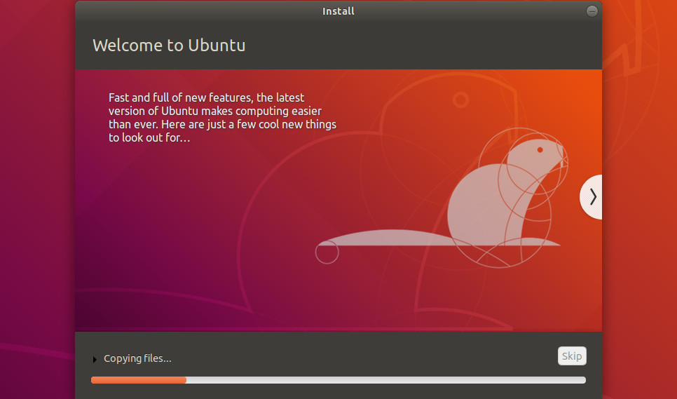 Se comenzarán a copiar los archivos de Ubuntu 18.